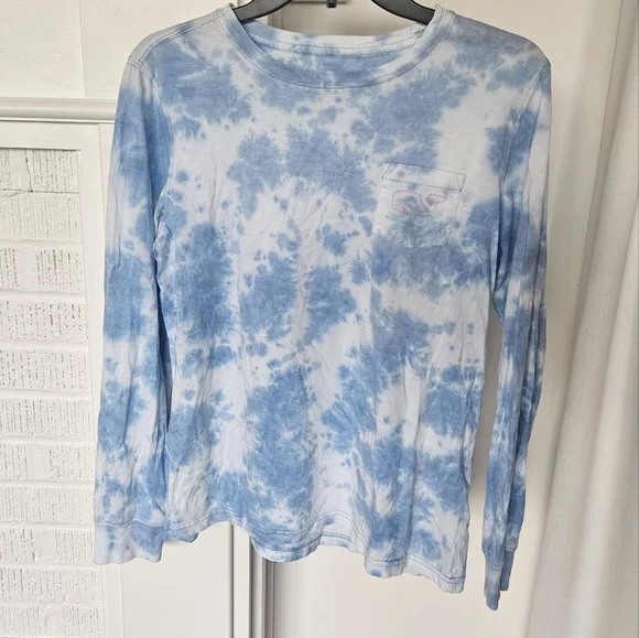 Vineyard Vines Blue Tie Dye Ling Sleeve Pocket Tee Shirt Womens Size Small - Picture 1 of 8